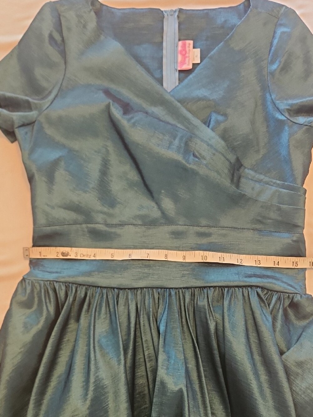 🦚 Pinup Couture Teal V-Neck Fit-and-Flare Dress Sz Xl - Picture 10 of 10